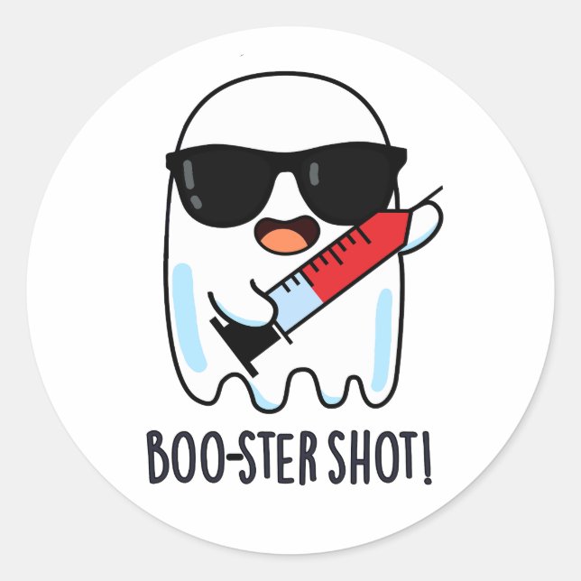 Adesivo Caneta de Vacina Fantasma Engraçado com Boo-ster (Frente)
