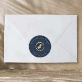 Adesivo Caneta Notícia Dourada Azul Moderno Certificado po