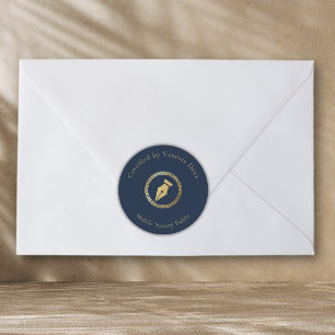 Adesivo Caneta Notícia Dourada Azul Moderno Certificado po