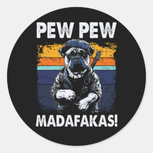 Adesivo Canino Engraçado Pew Pew Vintage Retro Pug Pew Mãe