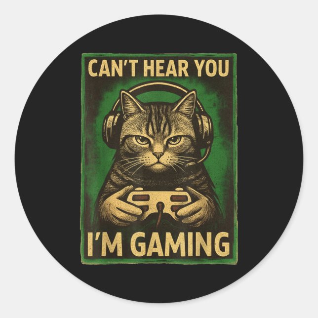 Adesivo Can't Hear You I'm Gaming Funny Gamer Cat Playing  (Frente)