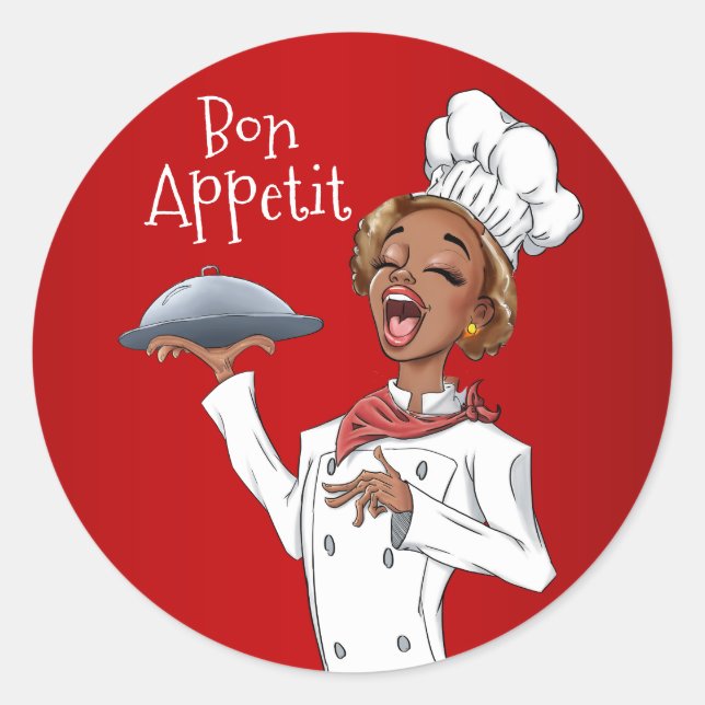 Adesivo Cantando Mulher-Chef em Fundo Vermelho (Frente)
