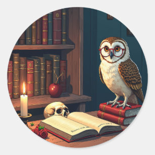 Adesivo Cantinho de Leitura Dark Academia Coruja Óculos Vi