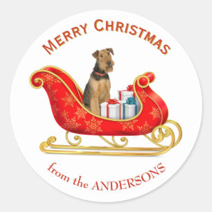 Adesivo Cão Airedale Terrier no Trenó de Natal