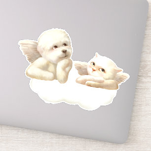 Adesivo Cão Angélico e Gato na Nuvem