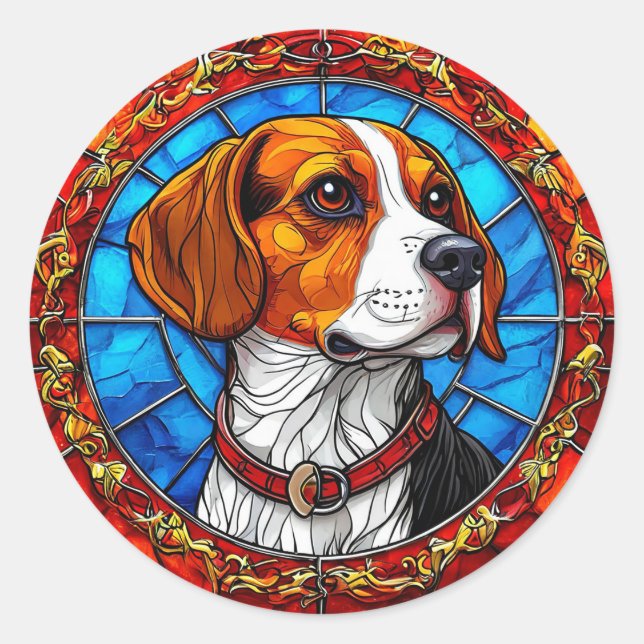 Adesivo Cão-Beagle na Arte Vibrante de Vidro (Frente)