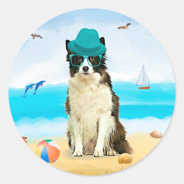 Adesivo Cão Border Collie na Praia (Frente)