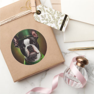 Adesivo Cão Boston Terrier vestido para o Dia de São Patrí