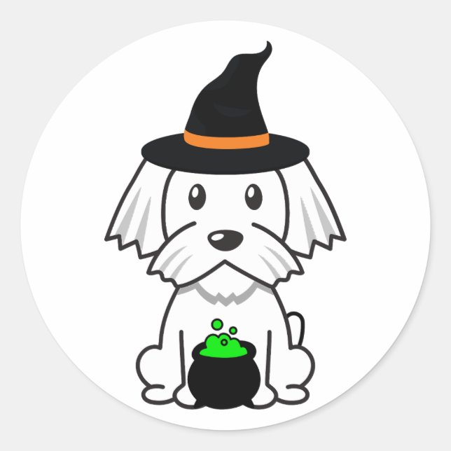 Adesivo Cão branco engraçado é uma bruxa (Frente)