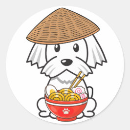 Adesivo Cão branco engraçado está comendo macarrão