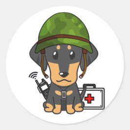 Adesivo Cão Cachshund Vestido capacete do exército