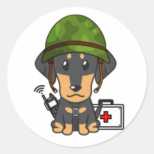 Adesivo Cão Cachshund Vestido capacete do exército