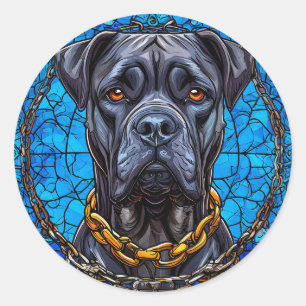 Adesivo Cão Cane Corso com Correntes em Vidro Colorido Azu