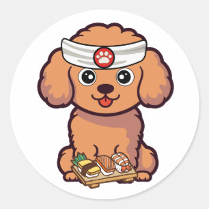Adesivo Cão castanho engraçado é um chef de sushi