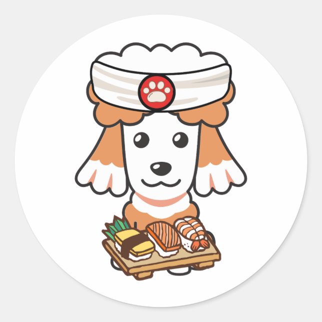 Adesivo Cão castanho engraçado é um chef de sushi (Frente)