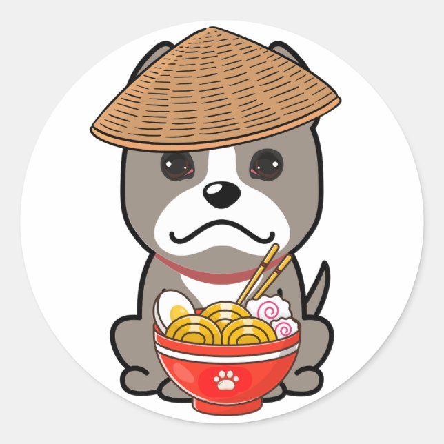 Adesivo Cão-cinza engraçado está comendo macarrão (Frente)