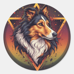 Adesivo Cão Collie com Fundo Geométrico Vibrante