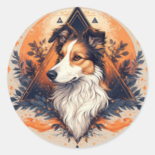 Adesivo Cão Collie com Fundo Geométrico Vibrante