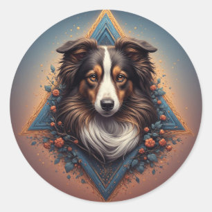 Adesivo Cão Collie com Fundo Geométrico Vibrante