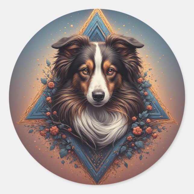 Adesivo Cão Collie com Fundo Geométrico Vibrante (Frente)