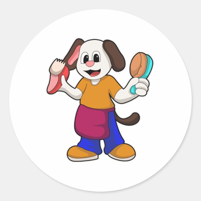 Adesivo Cão como cabeleireiro com Razor (Frente)