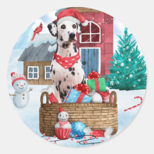 Adesivo Cão Dálmata na Casa de Natal na Neve