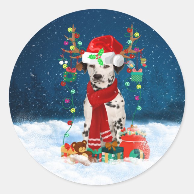 Adesivo Cão Dalmático com presentes de Natal (Frente)