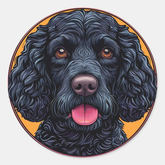 Adesivo Cão de Água Americano Arte Rústica de Cachorro (Frente)