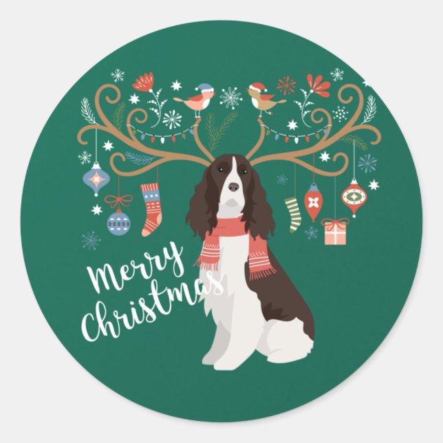 Adesivo Cão-de-estreia de natal inglês Springer Spaniel (Frente)