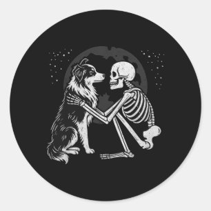 Adesivo Cão de Pastor Australiano Esqueleto Lua Halloween
