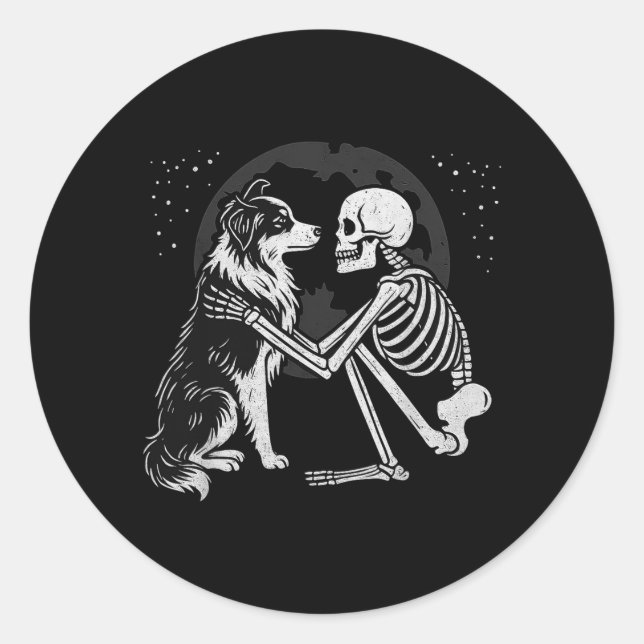 Adesivo Cão de Pastor Australiano Esqueleto Lua Halloween (Frente)