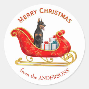 Adesivo Cão Doberman Pinscher de trenó de Natal