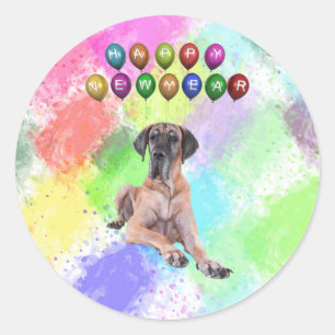 Adesivo Cão Dogue Alemão Desejando Feliz Ano Novo