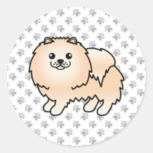 Adesivo Cão e patas de cartoon canino creme Pomeraniano