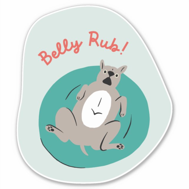 Adesivo cão engraçado "barriga-esfregada" ilustrado com re (Frente)