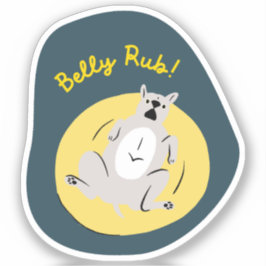 Adesivo cão engraçado "belly rub" ilustrado com retrato do