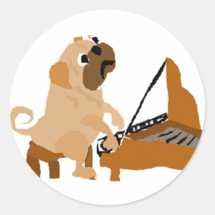 Adesivo Cão engraçado do Pug que joga o piano