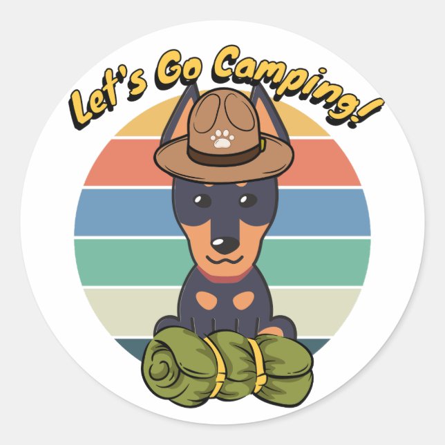 Adesivo Cão Guarda engraçado quer ir acampar (Frente)