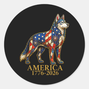 Adesivo Cão Husky Siberiano Patriótico América 1776-2026