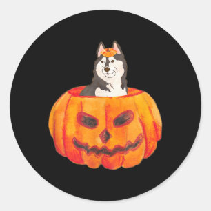 Adesivo Cão Husky Siberiano Preto Feliz Halloween Abóbora