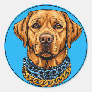 Adesivo Cão Labrador em um fundo azul com correntes