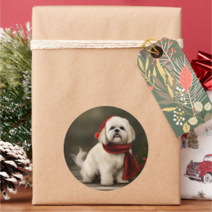 Adesivo Cão Lhasa Apso na Neve Natal