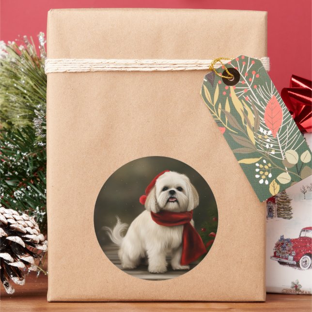 Adesivo Cão Lhasa Apso na Neve Natal (Feriado)