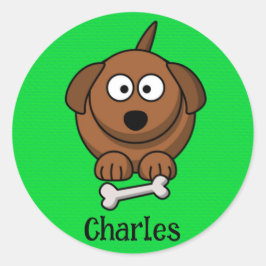 Adesivo Cão-marrom com osso personalizado em verde