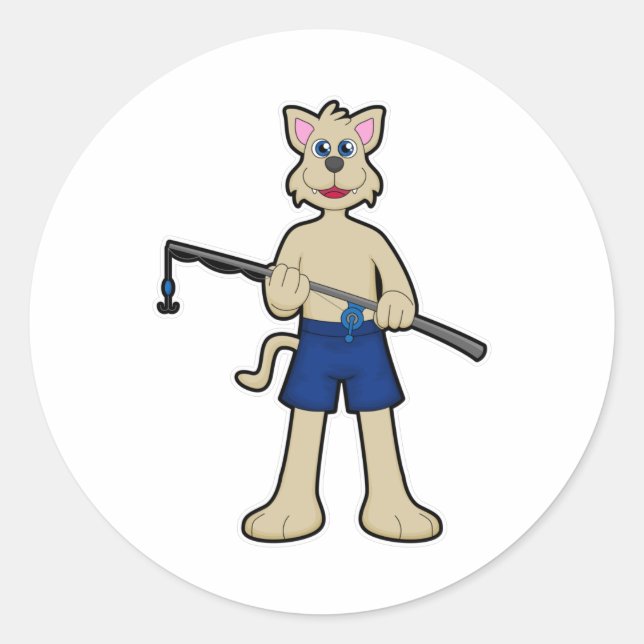 Adesivo Cão na pesca com vara de pesca e peixe (Frente)