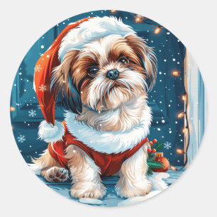 Adesivo Cão Papais noeis Shih Tzu de Natal