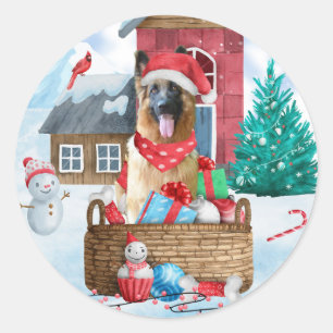 Adesivo Cão Pastor Alemão na Casa de Natal na Neve