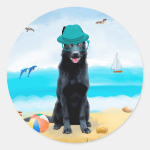 Adesivo Cão Pastor Alemão Preto na Praia