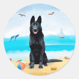Adesivo Cão Pastor Alemão Preto na Praia