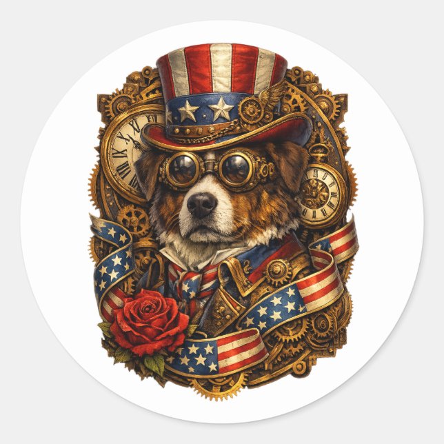 Adesivo Cão Patriótico Steampunk (Frente)